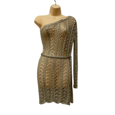 Lioness Womens  Size 10 Cocktail / Party Dress One Shoulder Long Sleeve Gold 