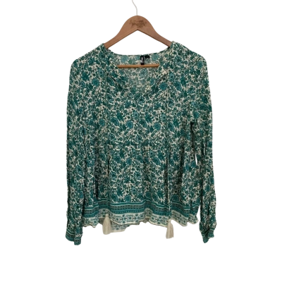 Vero Moda Womens  Size S Long Sleeve Top / V-Neck Top Green / Off White 