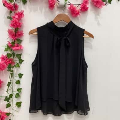 Cue Womens High Neckline Sleeveless Top Size 14 Black  