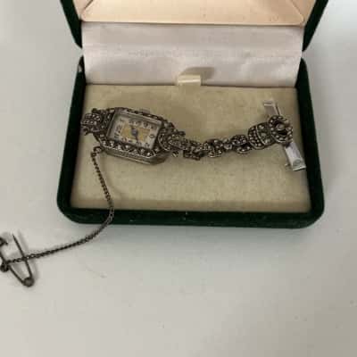 Vintage Marcasite Lapel Nurses Fob Watch 