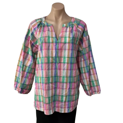 Blue Illusion Womens Size L Multicoloured Checked V-neck 3/4 Sleeve Top