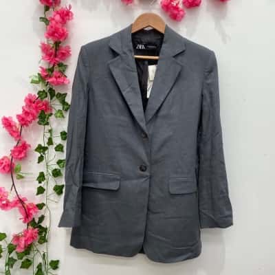 Zara Womens Blazer with tie-back Size XS  Grey 