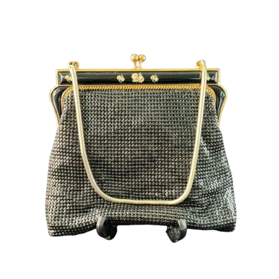  Womens vintage mesh Evening Bag Black  / Gold 