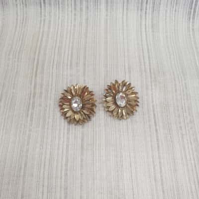 Super Pretty Large Gold Tone with Large Centre Diamante Stone Sunflower Pierced Earrings 
