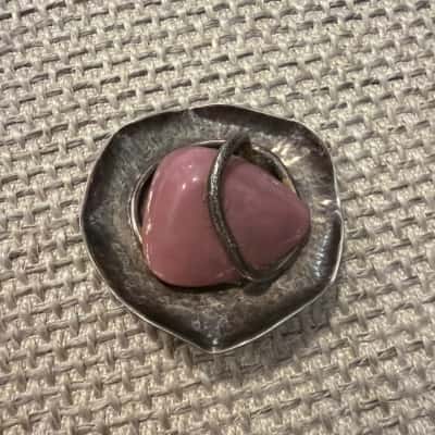 Vintage S. SIL Silver & Pink Stone Modernist Brooch