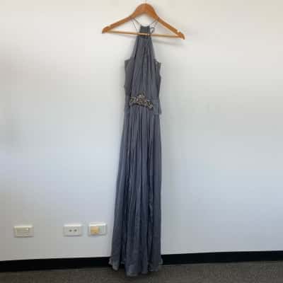 Nicolanela Grey Embellished Evening Maxi Dress Size 0 - 2 