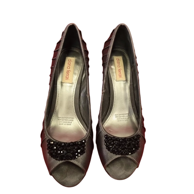 Womens Grey and Black Beaded Court Peep Toe Shoe