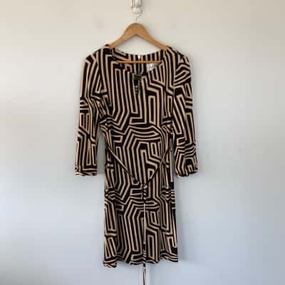 Joseph Ribkoff Beige Black Striped Long Sleeve Mini Dress  Size 12 