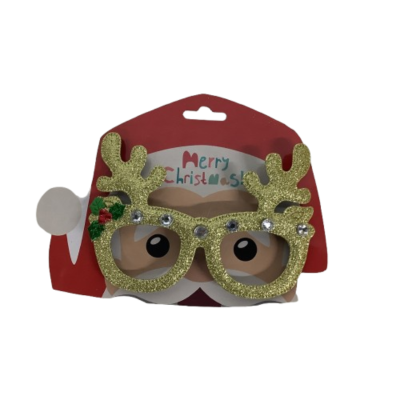 New Xmas Glitter Party Glasses Gold Antler Print #1050-1-PP