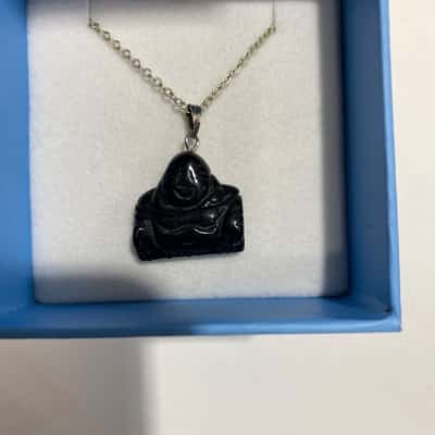 black obsidian Buddha pendant necklace