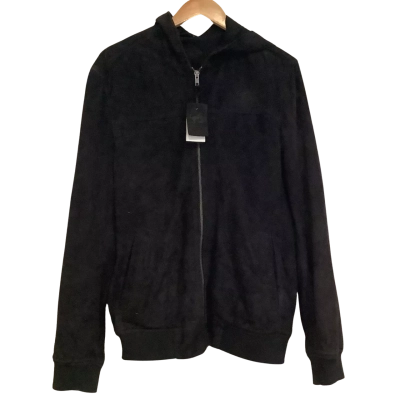 BNWT** STRAY.  Hooded Black Leather Jacket. Size M 