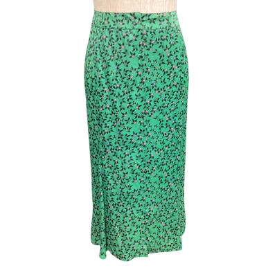 POL Clothing Size 40 Midi Skirt with Front Buttons Green with Black Flowers