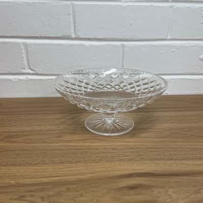 Bohemian crystal diamond cut footed fruit bowl