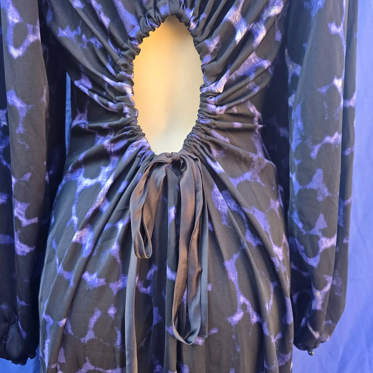 formal empire waist dress Long Sleeve Round Neckline Chiffon Red Blend Mini Dress Color:Navy with Vanilla Trim Long Sleeve Formal Dresses