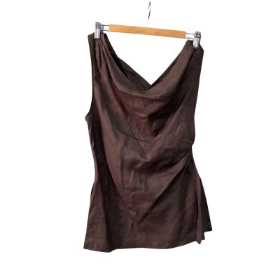 Seed Womens  Size 10 Cowl Neck Linen Top Brown 