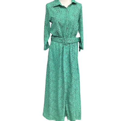  Dancing Leopard  Size 12 Long Sleeve Maxi Dress Animal print / Black  / Green 