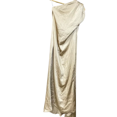 BNWT Club L London Womens Size 10 “Madamoiselle” Champagne Satin Scarf Neck Formal Dress 