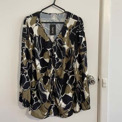 Heine Womens  Size 18 (46) Long Sleeve Shirt Black  / Brown/Khaki New RRP $139.99
