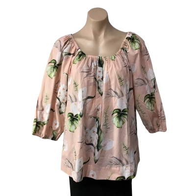 Grace Hill Womens Size 14 Pink / White / Green Floral 3/4 Sleeve Top (new)