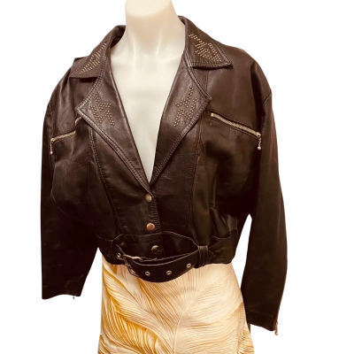 Womens Vintage Atelier Motorcycle Riders Leather Jacket  Size M Black  / Silver 