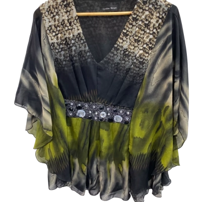 Caroline Morgan Womens  Size 16 Blouse Black  / Green / Silver 