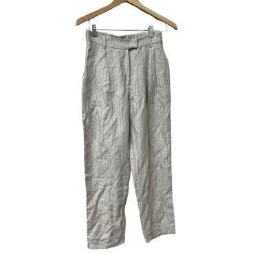 BNWT Adorne Womens  Size 8 Natural / Navy Blue / Pinstriped Linen/ Cotton Pants