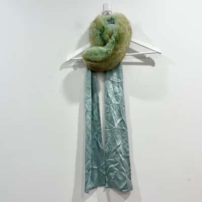 Lisa Ho Fox Fur & Silk Scarf- mint green 