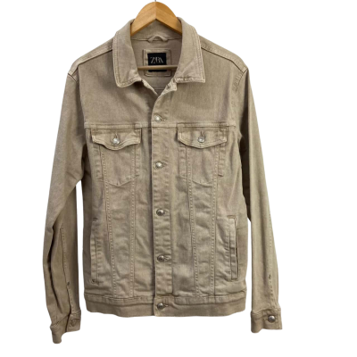 Zara - Women's Beige Denim Jacket - Size L 