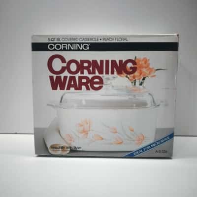 Vintage Corning Ware Peach Floral 5Qt Covered Casserole A-5-336 New in Box