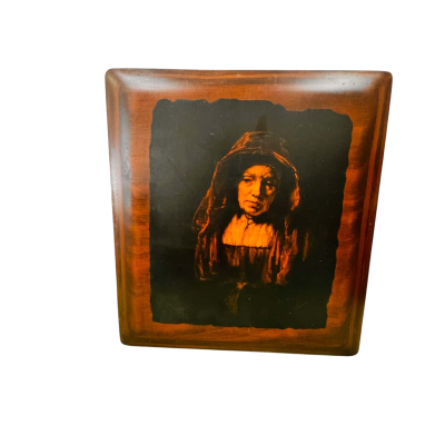 Vintage Rembrandt "Portrait of an Old Woman" Plaque – Wood Art Deco/Mid-Century 