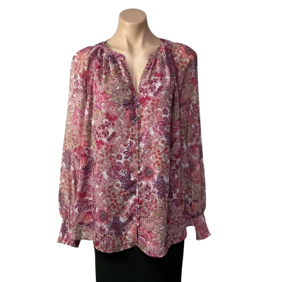 Just Jeans Womens Size 16 Pink / Red / Purple / White Floral Button Up Long Sleeve Top 