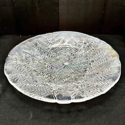 Vintage Hoya Glass Corporation Japan Crystal Glass Dish 37cm Diameter With Amazingly Intricate "Tree" Pattern  (brica cubes)