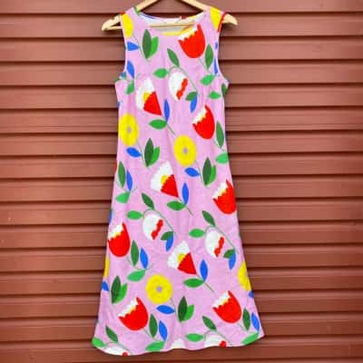 Gorman & Agatha Singer Size 8 Pink/Multicoloured Floral Linen Sleeveless Dress.