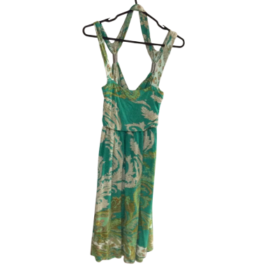  Womens  Size L Midi Dress Cream / Green / Khaki / Pattern / Yellow 