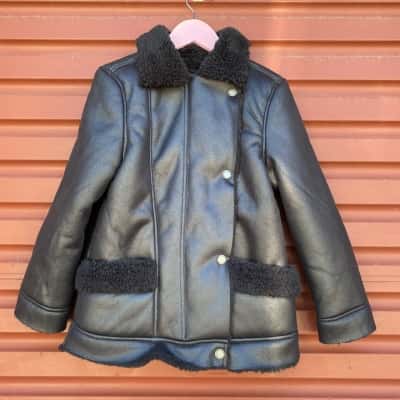 Cotton On Kids Size 7-8 Black Biker Sherpa Jacket 