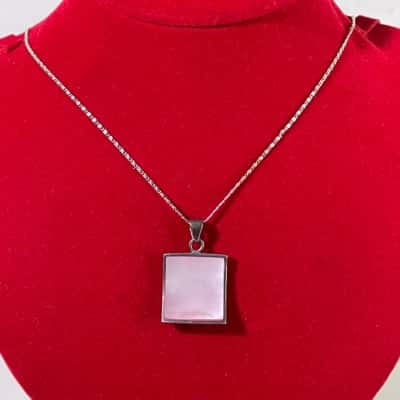 925 Marked Pink Pendant w/  Unmarked Silver Coloured Chain