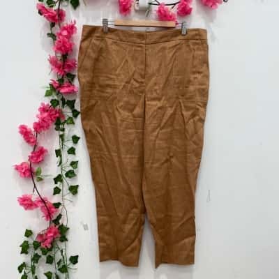 Jacqui-E Womens Casual Linen Pants Size 18 Brown 