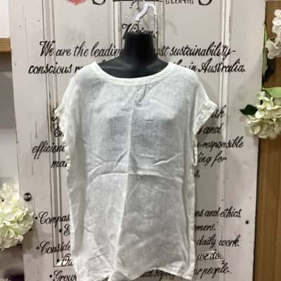 Brave + True Brand! LINEN SHIRT! Womens  Size M Sleeveless Top White 