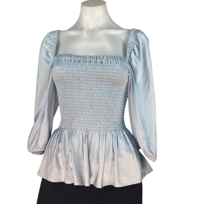 Piper - Lite Blue Shirred Bodice Top (Size XS)