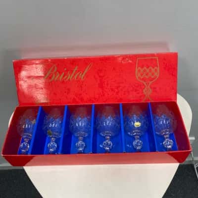 Bristol Fine Cut Bohemian Crystal 190mL Wine Glasses- box of 6