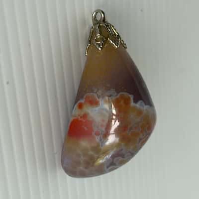 Natural Polished Banded Agate Gemstone with Decorative Gold Bail