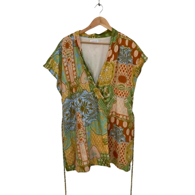 AERE Womens Linen Size 10 Mini Dress / Short Sleeve Dress  / Wrap Dress Multicoloured 