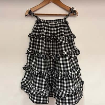 Seed Black & White Checked Frill Dress Size 2