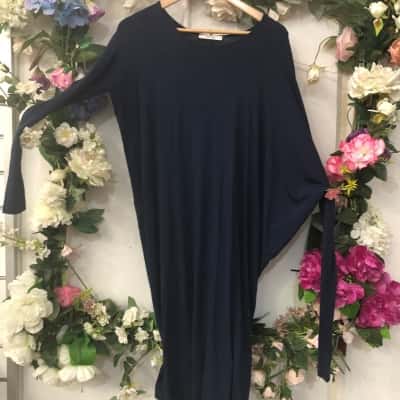 Morrison Size XS Navy Blue Asymmetrical Sleeved Dress 