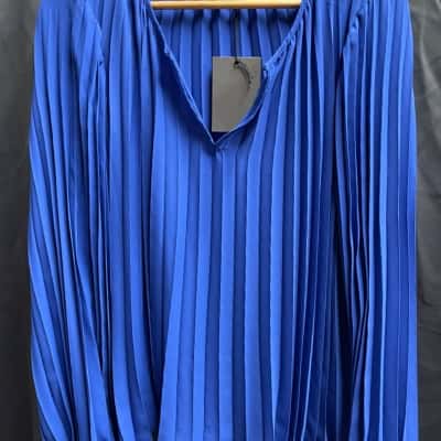 Basque Womens  Size 10 Cobalt Ruffled Blouse