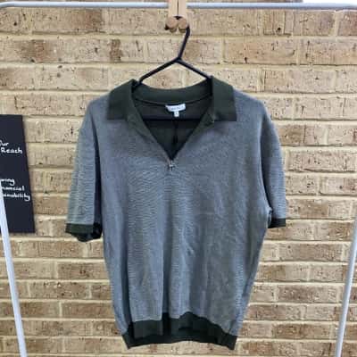 Reiss Mens khaki zip neck shirt Size XL 