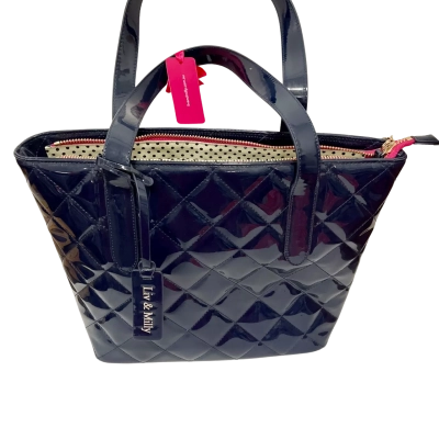 Liv & Milly Quilted Patent Tote Bag Zip Top Polka Dot Lining Womens Tote Bag Navy Blue 