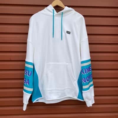 Demon Slayer: Kimetsu no Yaiba Mens Size L White/Teal Muzan Kibutsuji Hoodie
