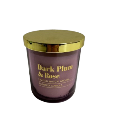 New Dark Plum & Rose  Fragrant Candle with Gold Lid #111044