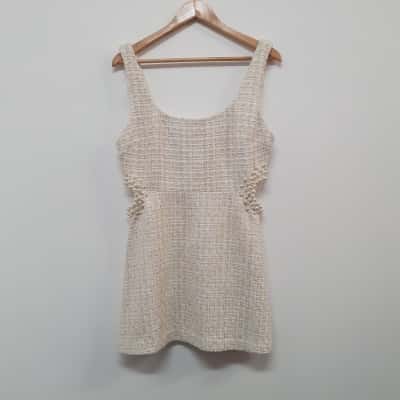 Zara Women's Size L Ivory Mini Dress With Pearl Accents - New With Tags